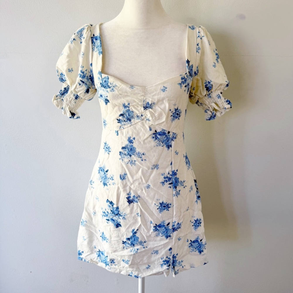 Francescas Women Floral Linen Blend Milkmaid‎ Dress Small Cottage Boho Babydoll